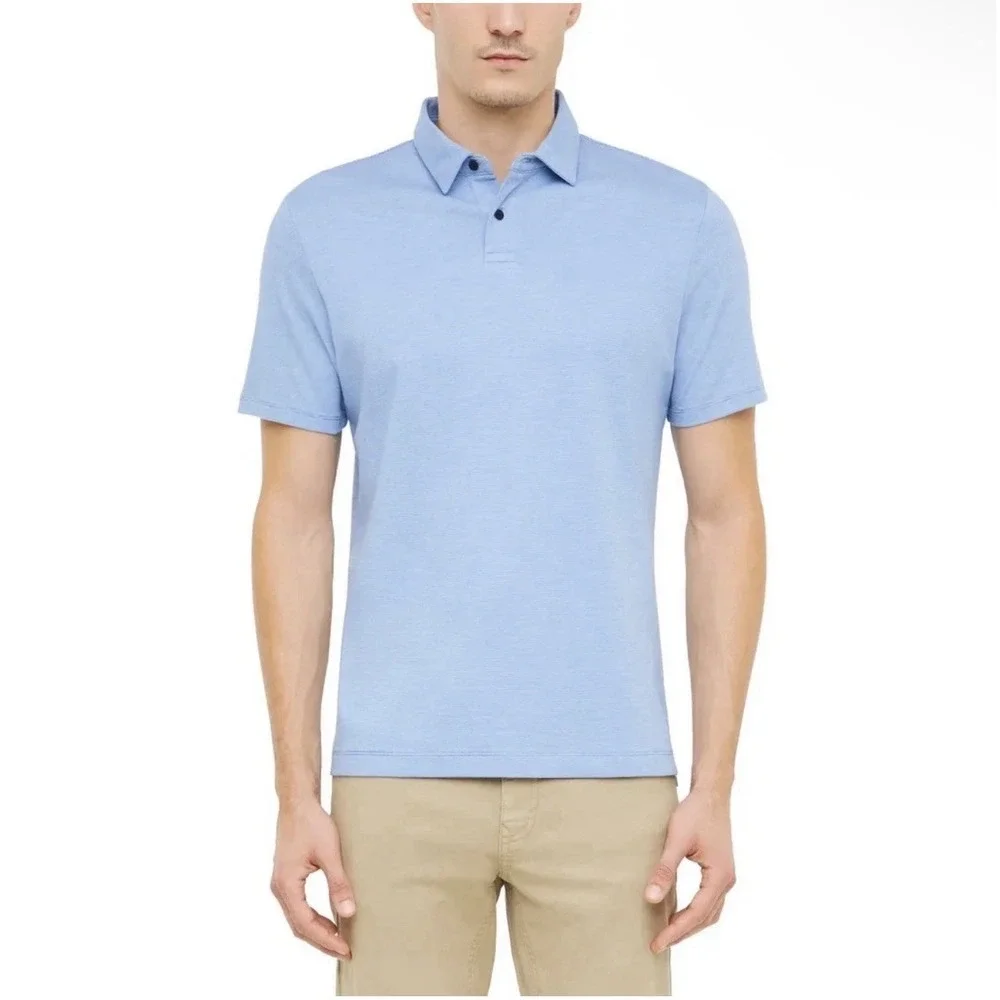 Banana Republic Men's Cotton Luxe Touch Polo Shirt, Blue, Medium
